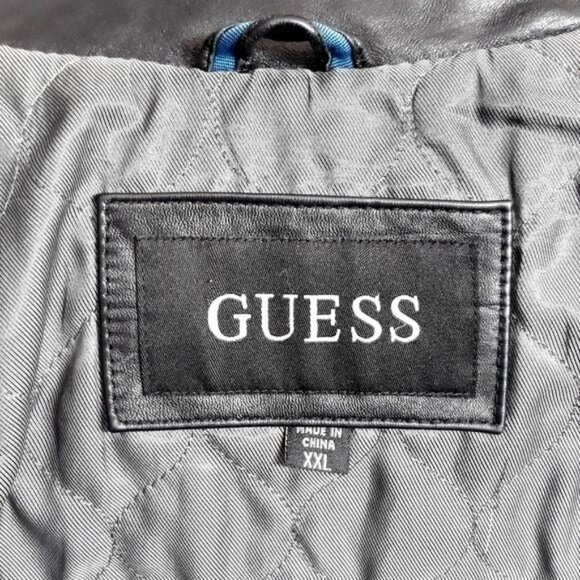 Guess Genuine Leather Men’s Jacket XXL Multi Pockets Front Zip - Picture 2 of 11